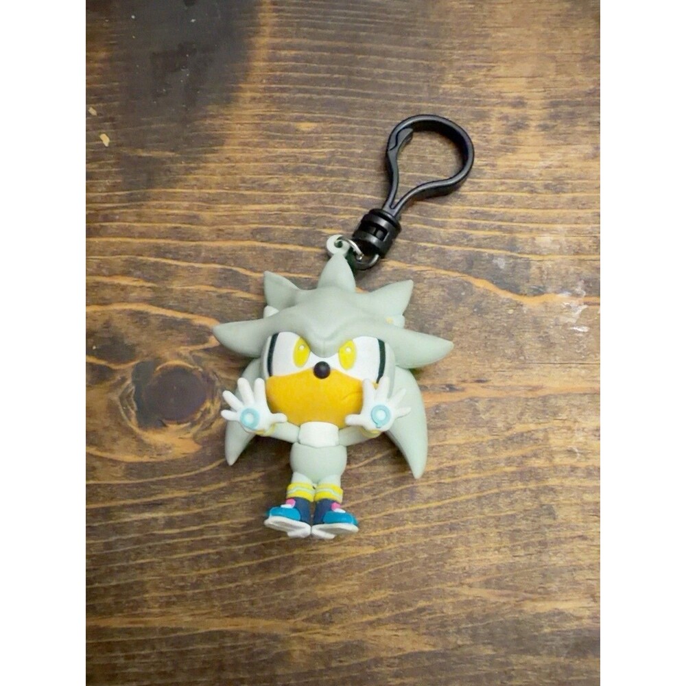 Sonic The Hedgehog Silver Figurel Bag Clip Keychain Rubber about 3"